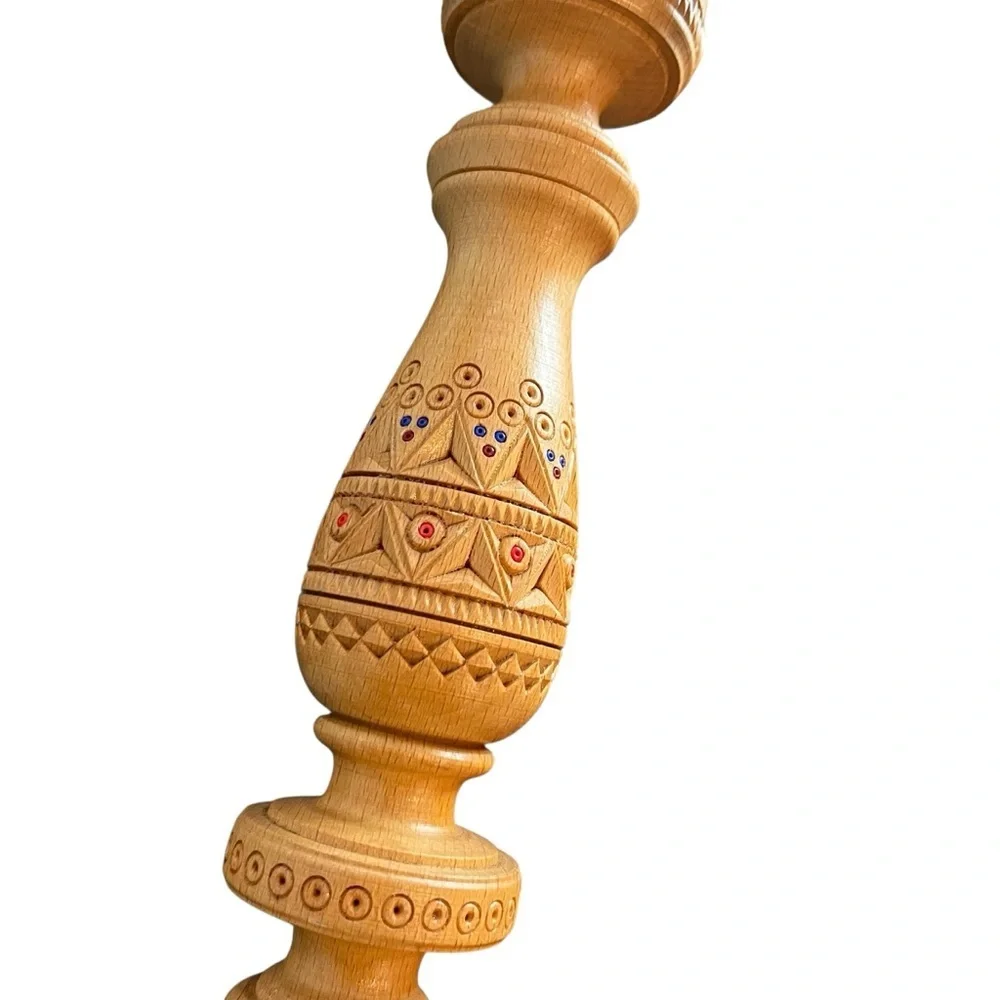 Large 14” Scandinavian German Turned Wood Beaded 5 Arm Candelabra